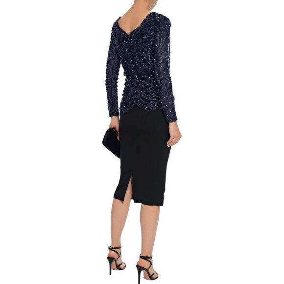 Rachel Gilbert Jamilla Layered Embellished Midi Dress Size 4 Blue $1750 - Picture 10 of 11